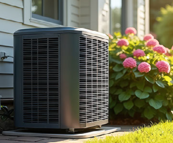 Outdoor Heating and Air Unit with Hydrangeas